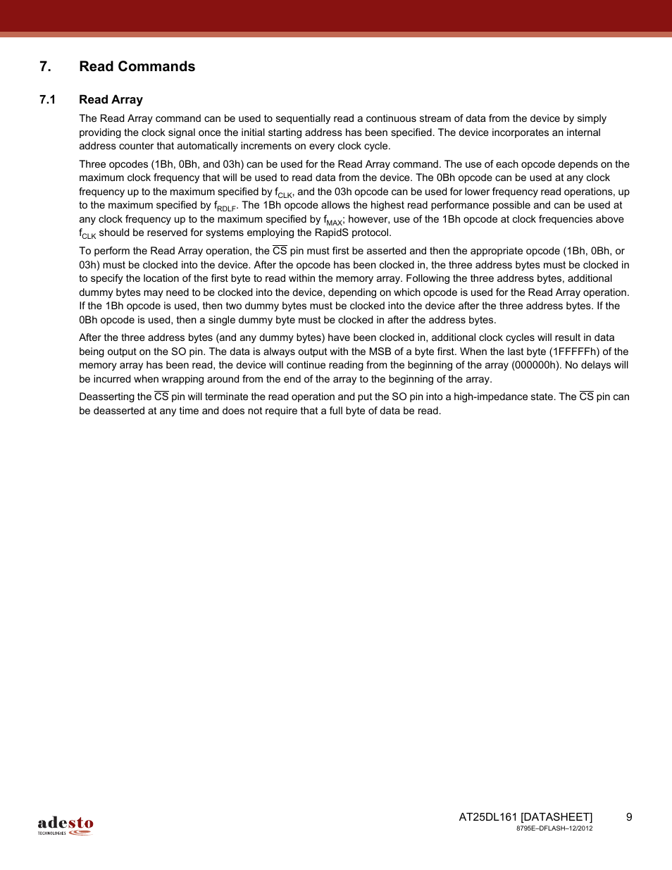 Read commands, 1 read array | Rainbow Electronics AT25DL161 User Manual | Page 9 / 58