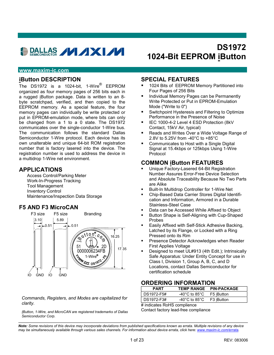 Rainbow Electronics DS1972 User Manual | 23 pages