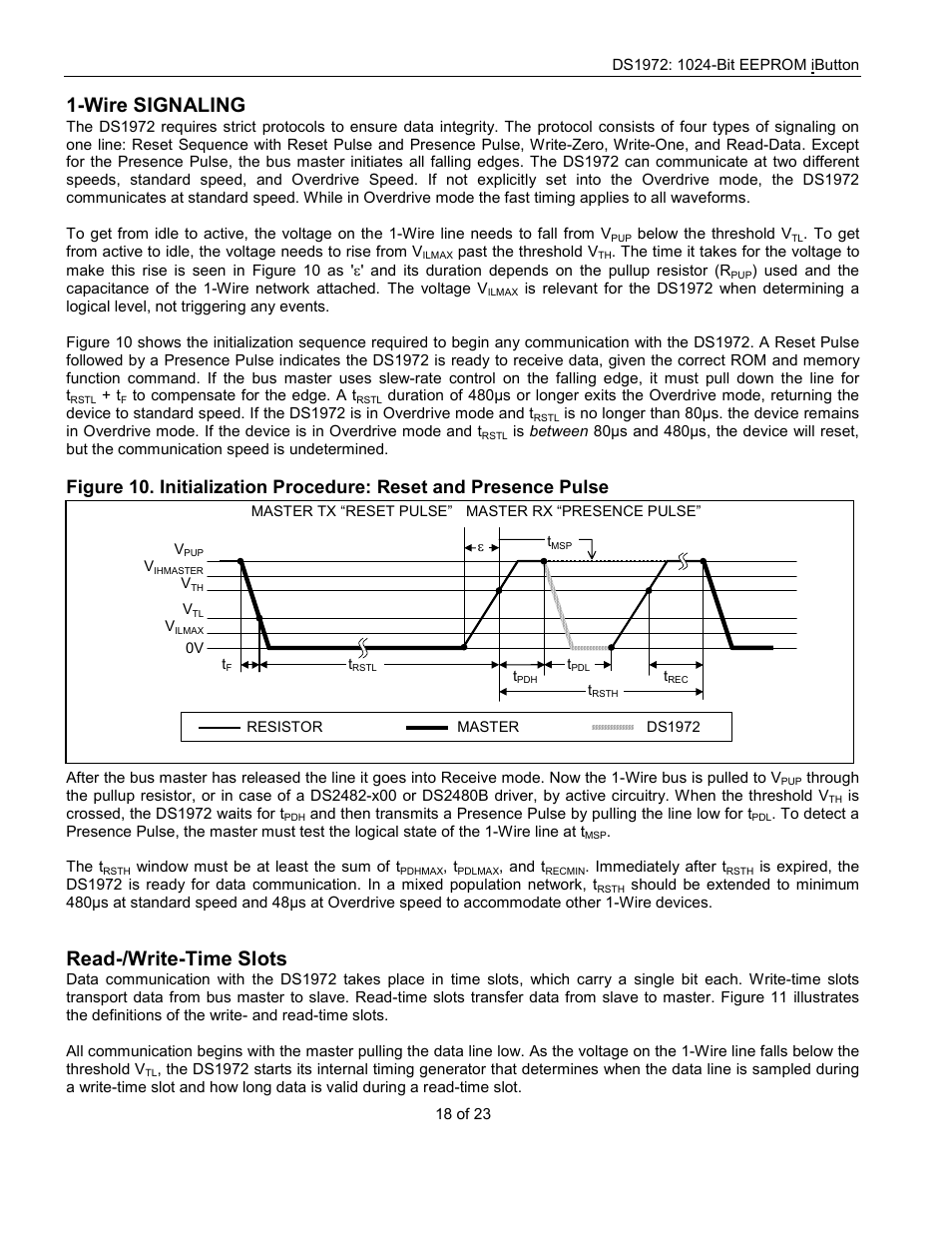 Wire signaling, Read-/write-time slots | Rainbow Electronics DS1972 User Manual | Page 18 / 23