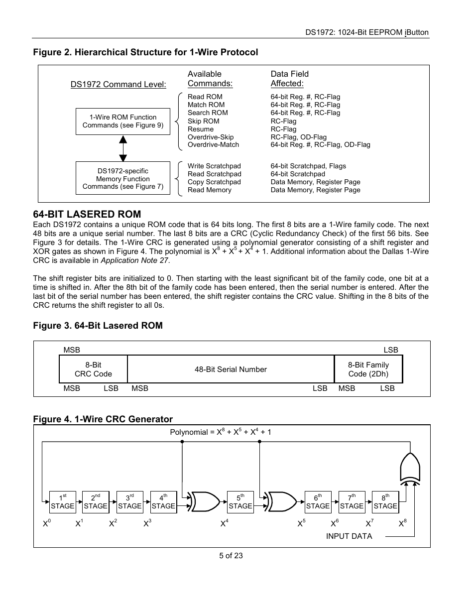 Bit lasered rom, Figure 3. 64-bit lasered rom, Figure 4. 1-wire crc generator | Rainbow Electronics DS1972 User Manual | Page 5 / 23