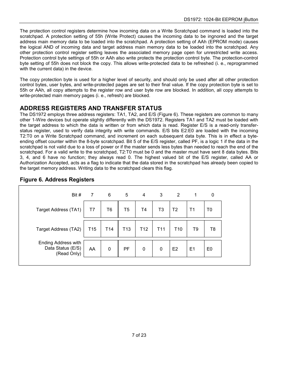 Address registers and transfer status | Rainbow Electronics DS1972 User Manual | Page 7 / 23