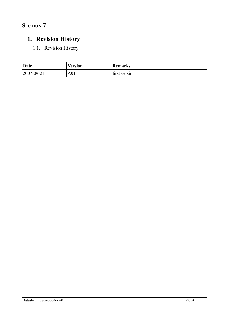 Section 7, Revision history | Rainbow Electronics QIL-A9260-C11 User Manual | Page 22 / 34