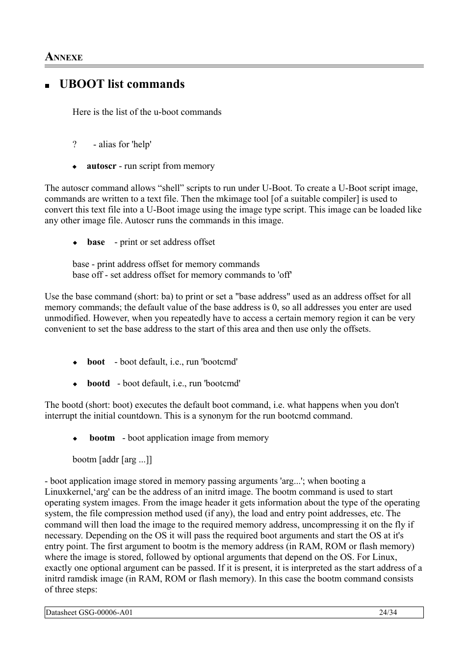 Annexe, Uboot list commands | Rainbow Electronics QIL-A9260-C11 User Manual | Page 24 / 34