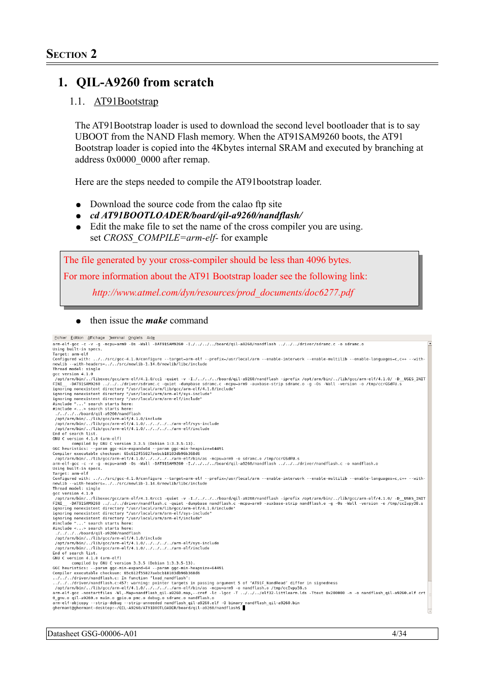 Section 2, Qil-a9260 from scratch, At91bootstrap | Rainbow Electronics QIL-A9260-C11 User Manual | Page 4 / 34