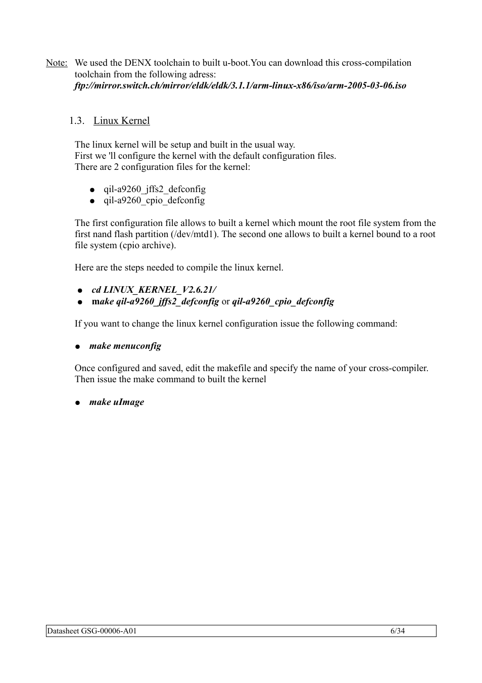 Linux kernel | Rainbow Electronics QIL-A9260-C11 User Manual | Page 6 / 34