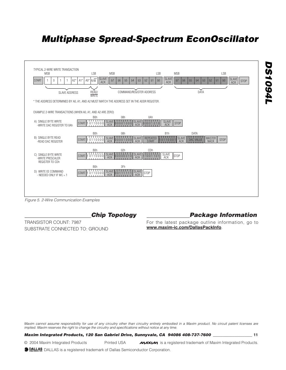Ds1094l multiphase spread-spectrum econoscillator, Chip topology, Package information | Rainbow Electronics DS1094L User Manual | Page 11 / 11