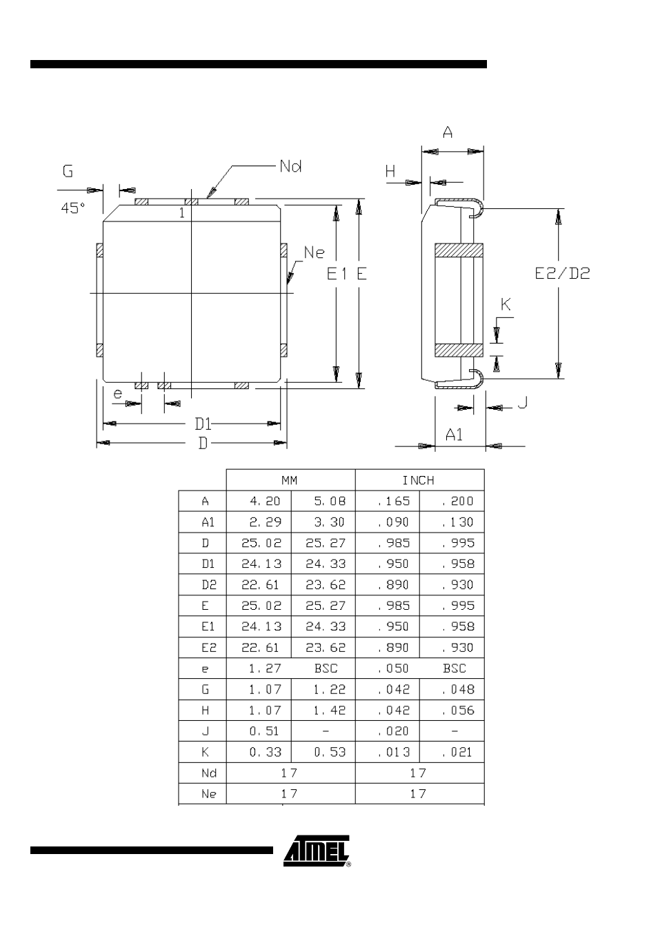 Plcc68 package | Rainbow Electronics AT89C5122 User Manual | Page 205 / 213