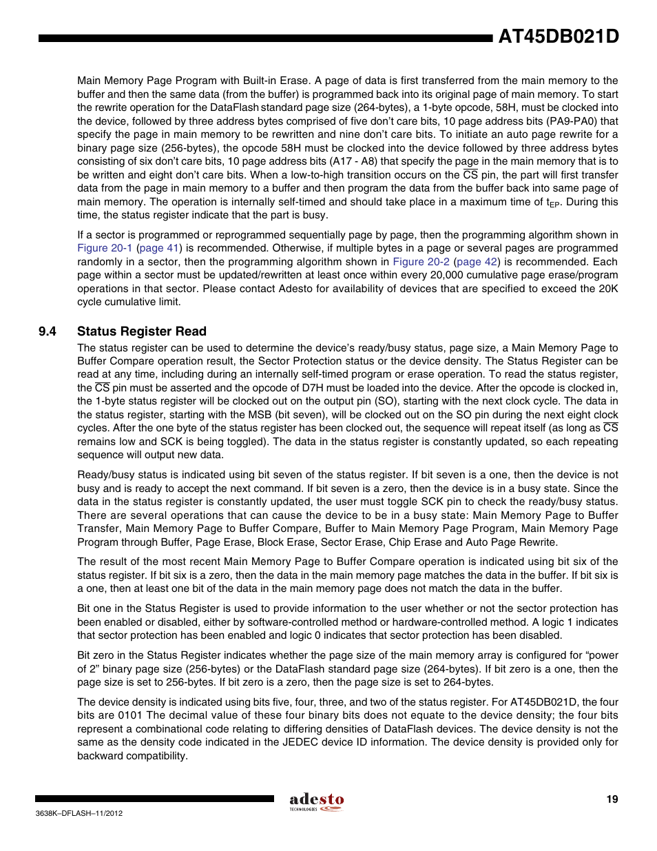 4 status register read | Rainbow Electronics AT45DB021D User Manual | Page 19 / 48