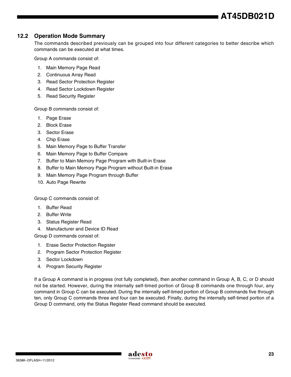 2 operation mode summary | Rainbow Electronics AT45DB021D User Manual | Page 23 / 48