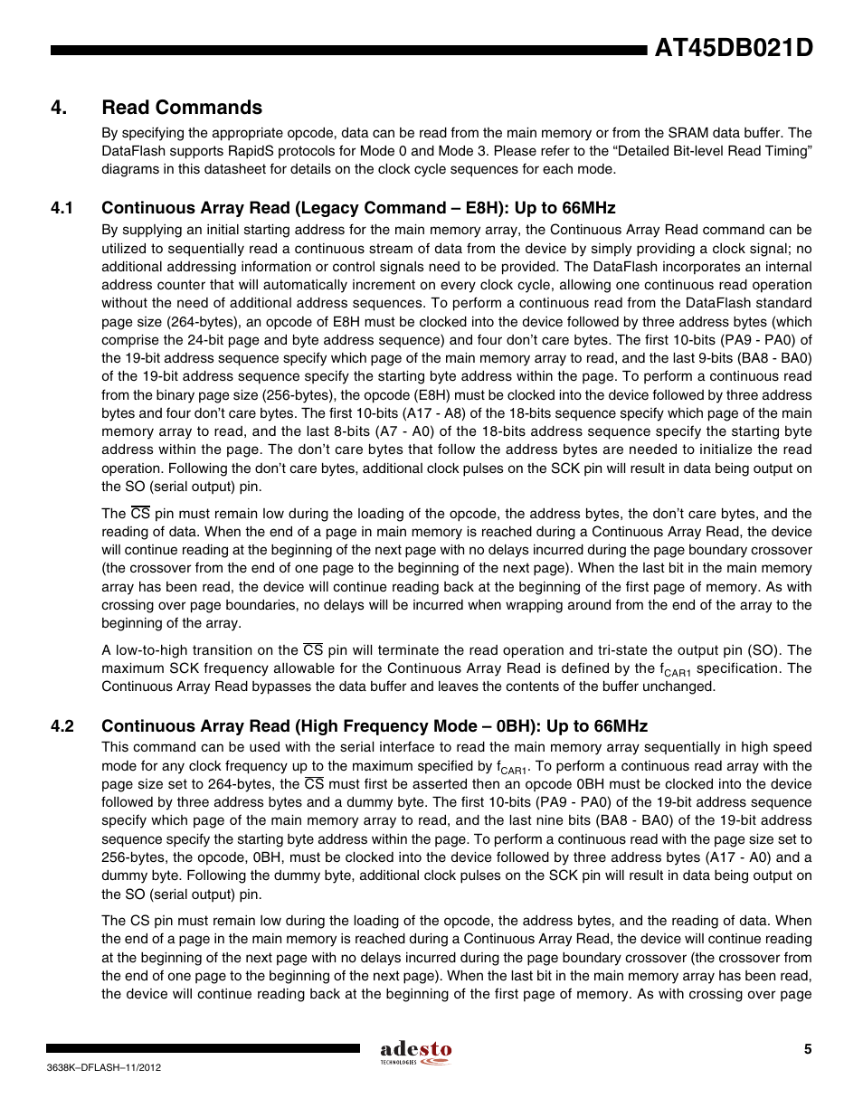 Read commands | Rainbow Electronics AT45DB021D User Manual | Page 5 / 48