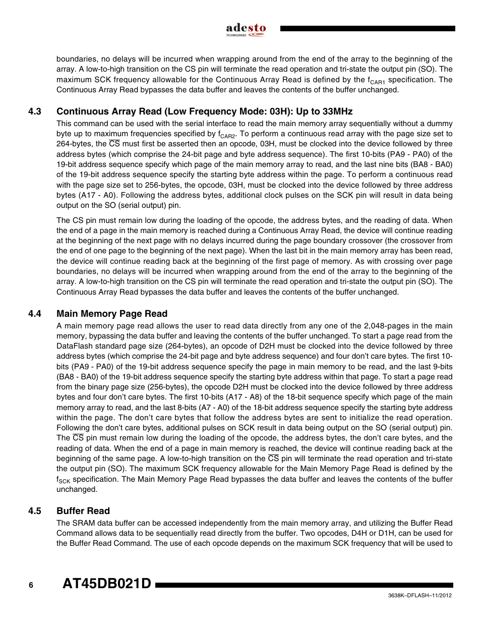 5 buffer read | Rainbow Electronics AT45DB021D User Manual | Page 6 / 48