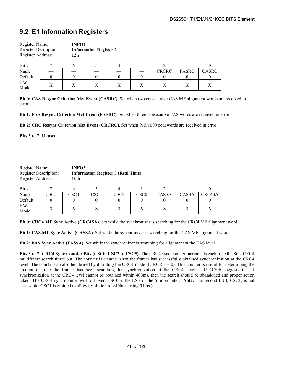 E1 information registers, E1 i, Nformation | Egisters, 2 e1 information registers | Rainbow Electronics DS26504 User Manual | Page 48 / 128