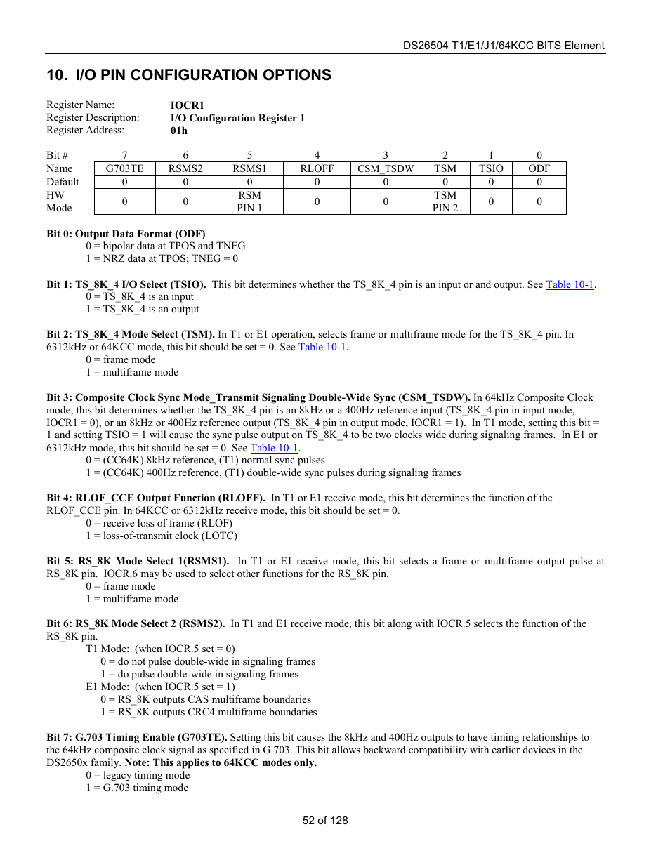 I/o pin configuration options, Iocr1 | Rainbow Electronics DS26504 User Manual | Page 52 / 128