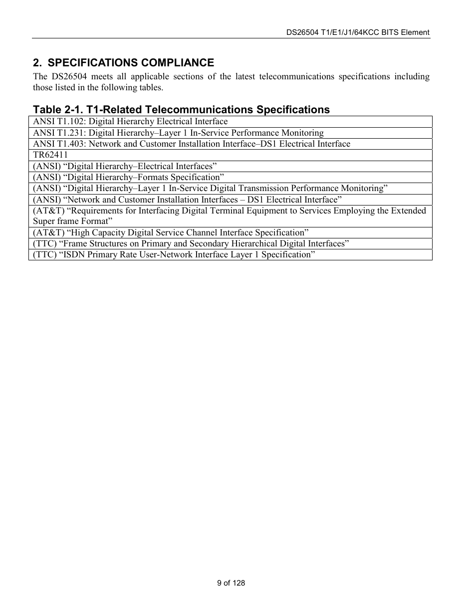 Specifications compliance | Rainbow Electronics DS26504 User Manual | Page 9 / 128