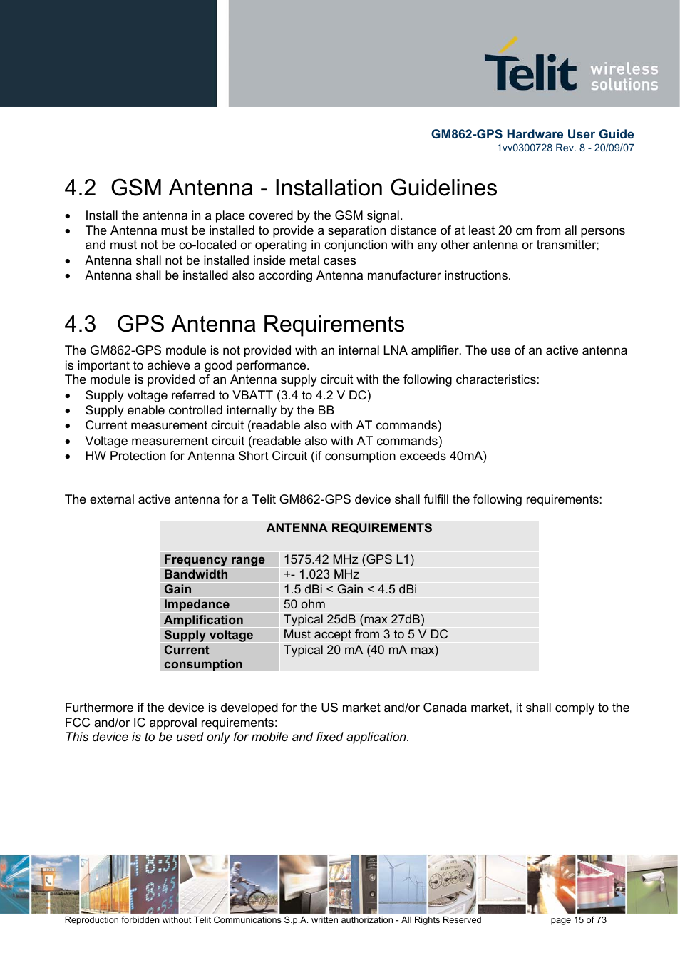 2 gsm antenna - installation guidelines, 3 gps antenna requirements | Rainbow Electronics GM862-GPS User Manual | Page 15 / 73