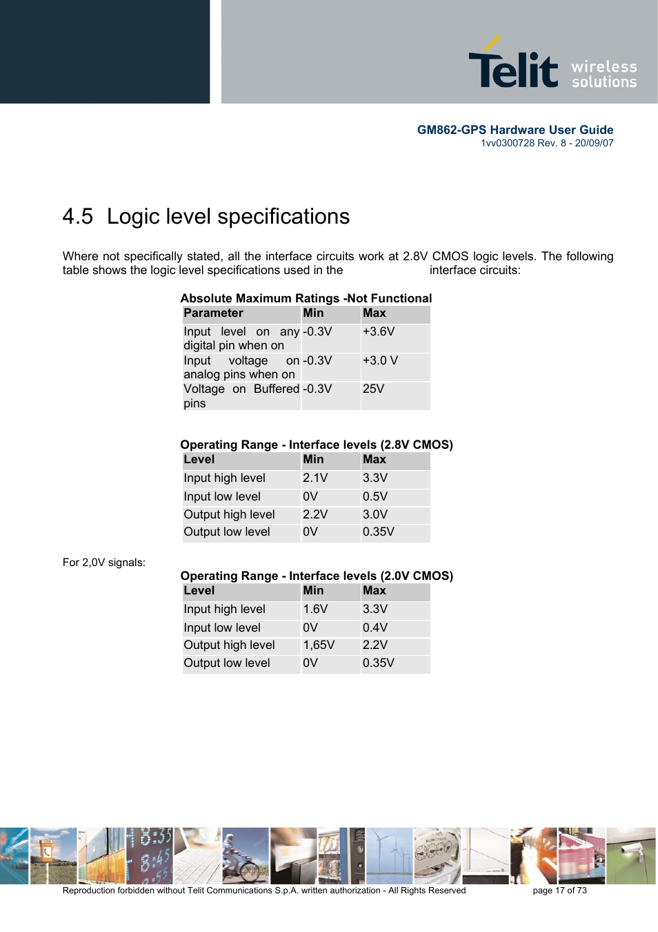 5 logic level specifications | Rainbow Electronics GM862-GPS User Manual | Page 17 / 73