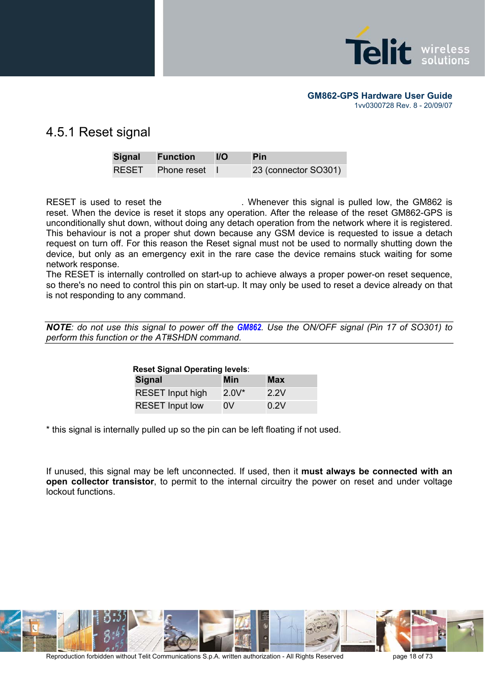 1 reset signal | Rainbow Electronics GM862-GPS User Manual | Page 18 / 73