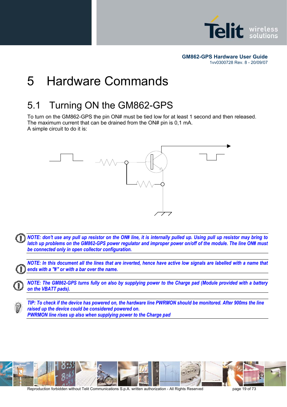 5 hardware commands, 1 turning on the gm862-gps | Rainbow Electronics GM862-GPS User Manual | Page 19 / 73