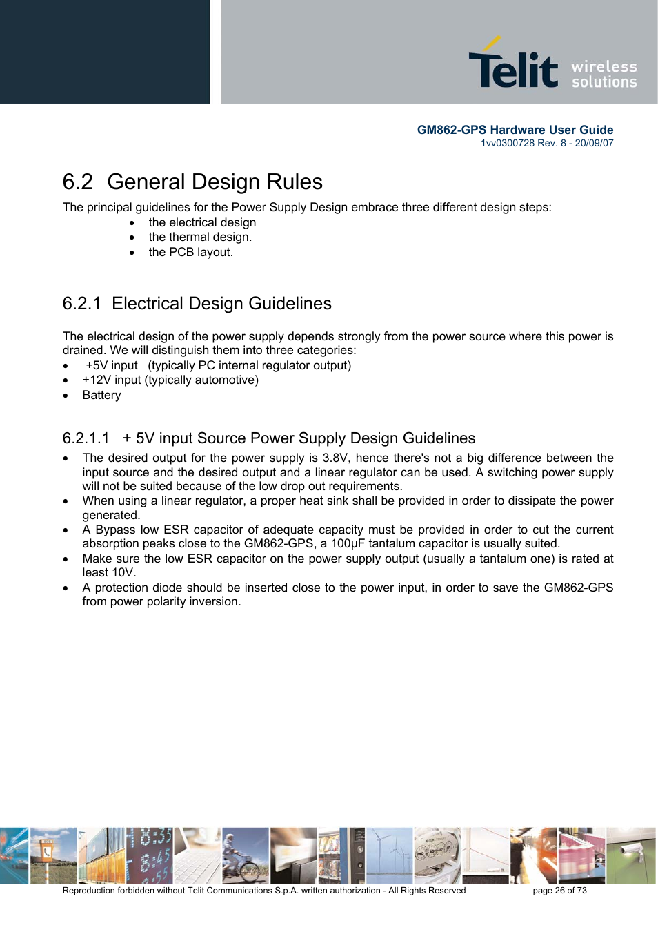 2 general design rules, 1 electrical design guidelines, 1 + 5v input source power supply design guidelines | Rainbow Electronics GM862-GPS User Manual | Page 26 / 73