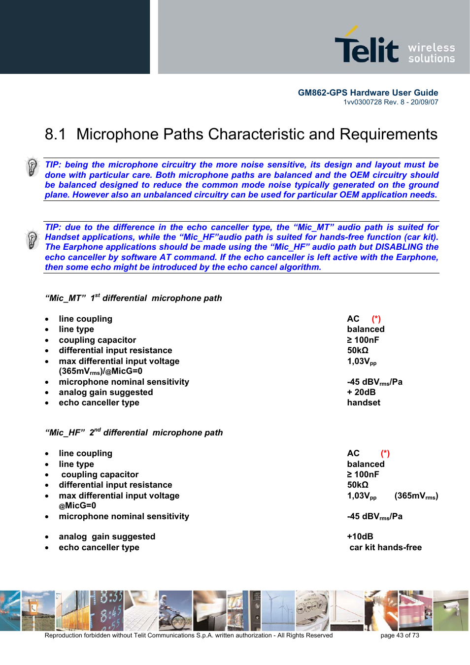 1 microphone paths characteristic and requirements | Rainbow Electronics GM862-GPS User Manual | Page 43 / 73