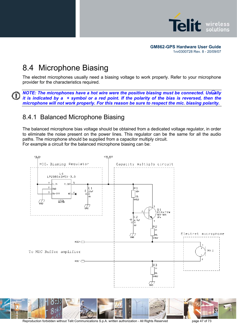 4 microphone biasing, 1 balanced microphone biasing | Rainbow Electronics GM862-GPS User Manual | Page 47 / 73