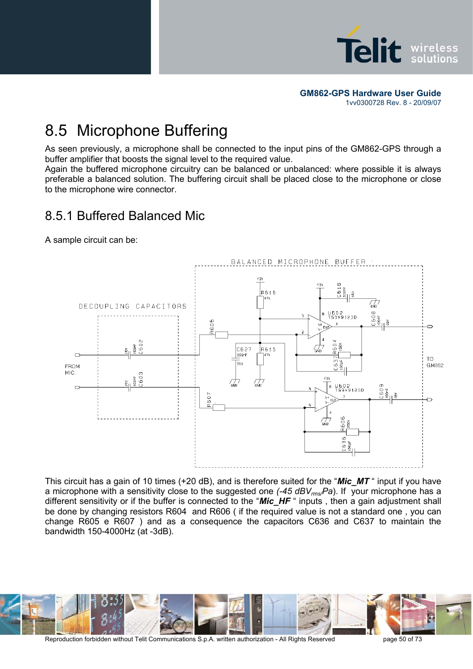 5 microphone buffering, 1 buffered balanced mic | Rainbow Electronics GM862-GPS User Manual | Page 50 / 73