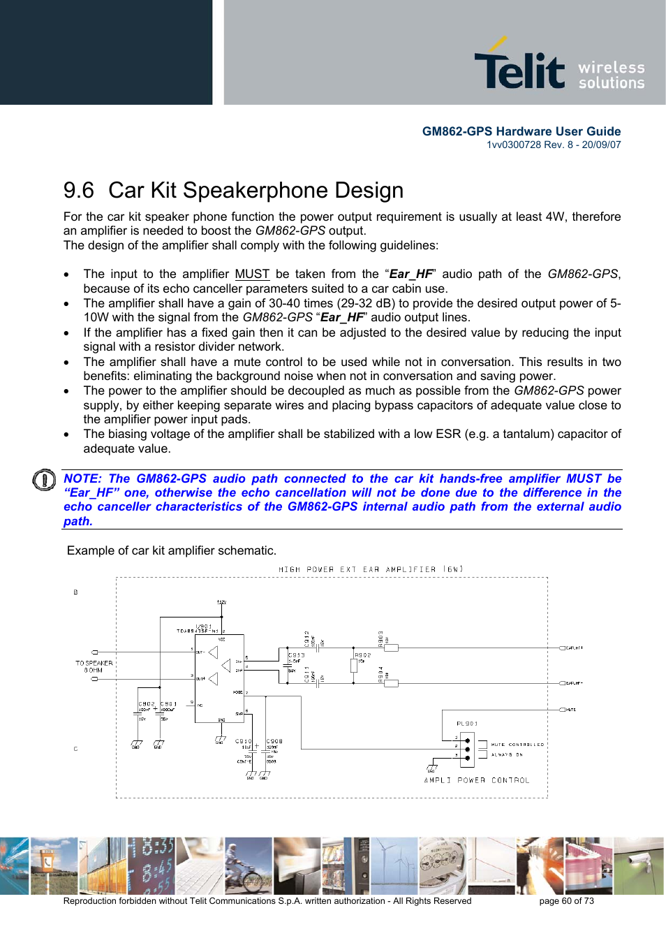 6 car kit speakerphone design | Rainbow Electronics GM862-GPS User Manual | Page 60 / 73