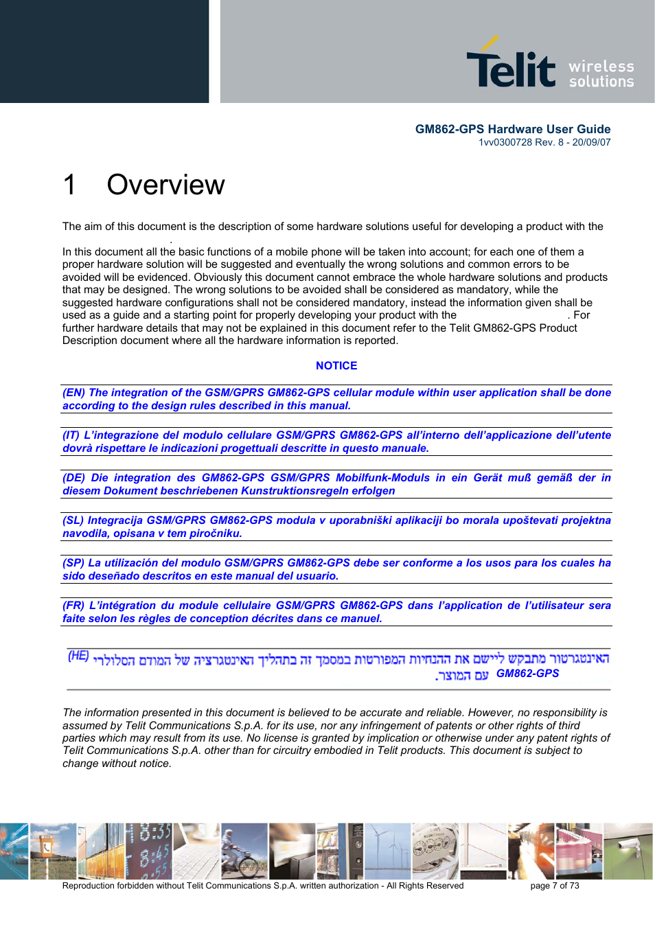 1 overview | Rainbow Electronics GM862-GPS User Manual | Page 7 / 73