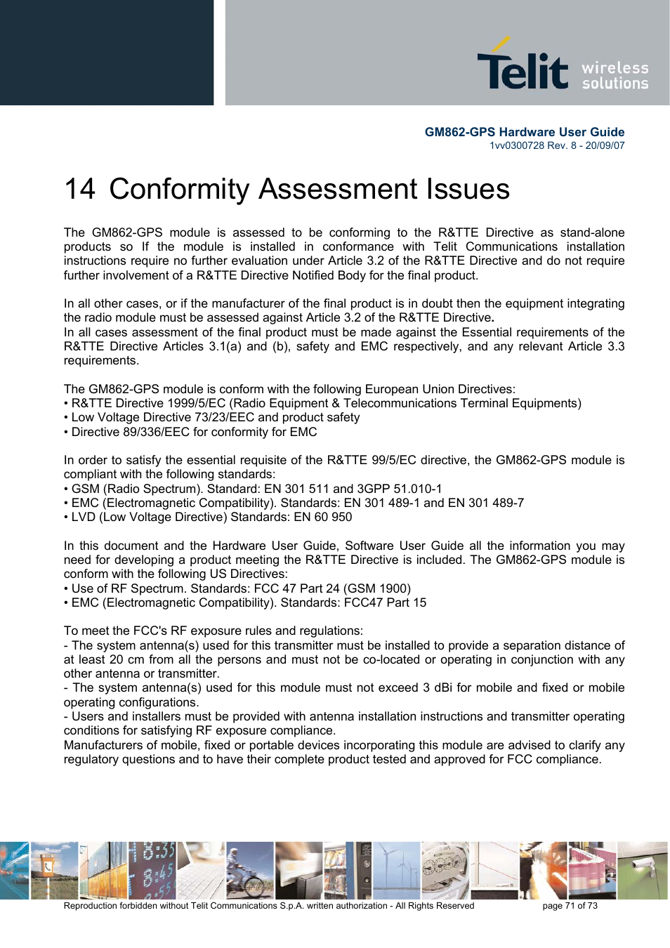 14 conformity assessment issues | Rainbow Electronics GM862-GPS User Manual | Page 71 / 73