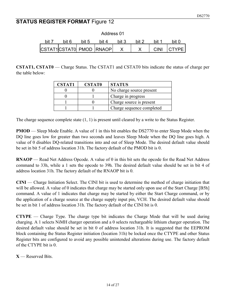 Status register format figure 12 | Rainbow Electronics DS2770 User Manual | Page 14 / 27