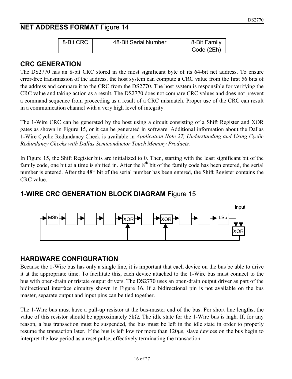 Net address format figure 14, Crc generation | Rainbow Electronics DS2770 User Manual | Page 16 / 27