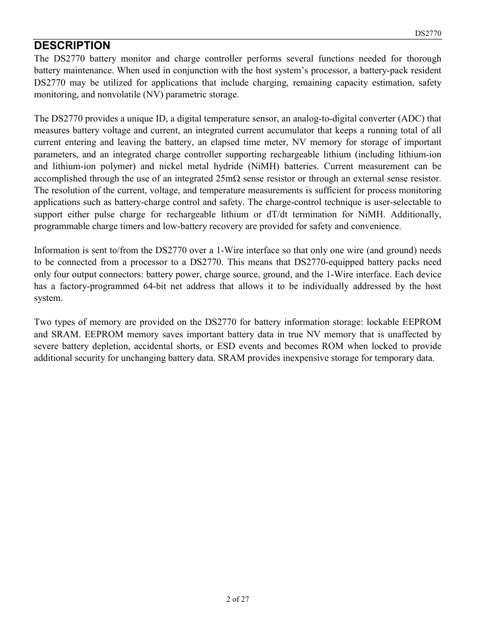 Rainbow Electronics DS2770 User Manual | Page 2 / 27