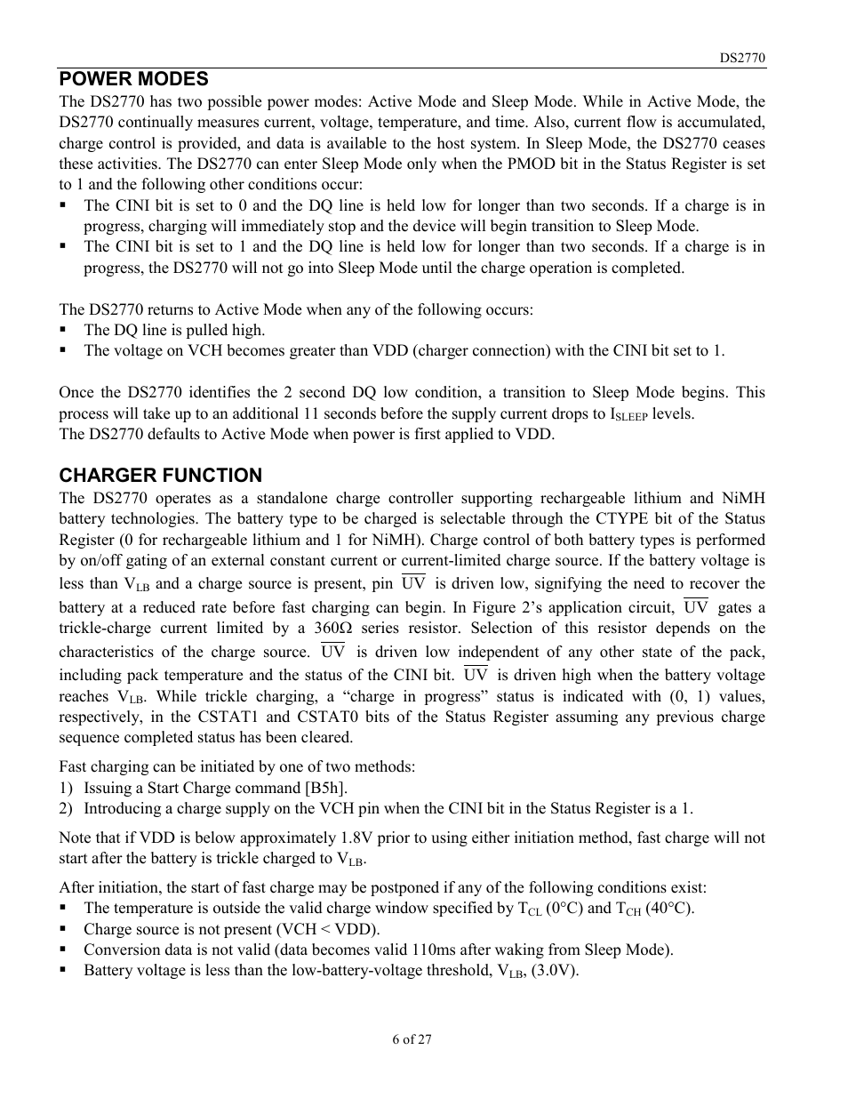 Power modes, Charger function | Rainbow Electronics DS2770 User Manual | Page 6 / 27