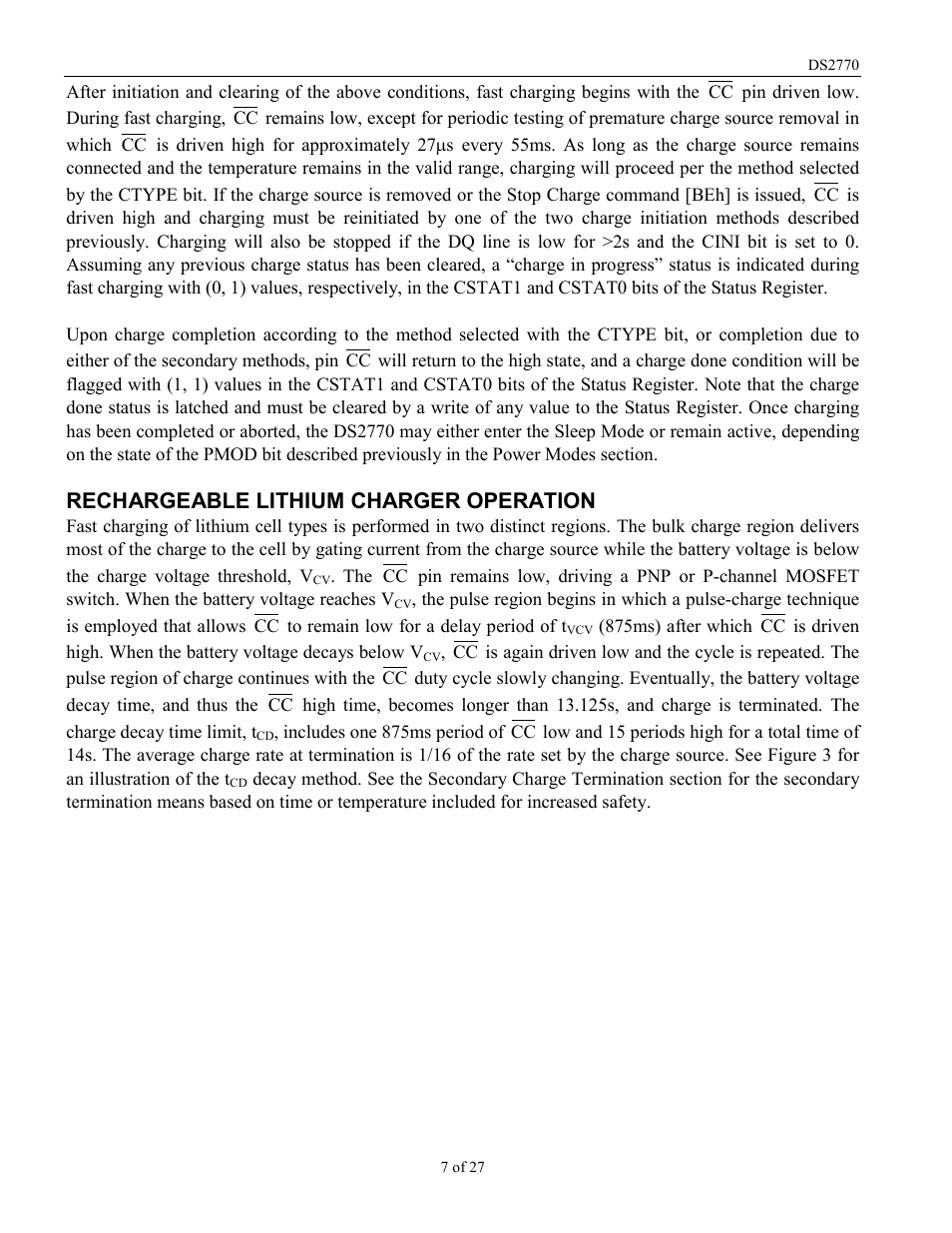 Rechargeable lithium charger operation | Rainbow Electronics DS2770 User Manual | Page 7 / 27