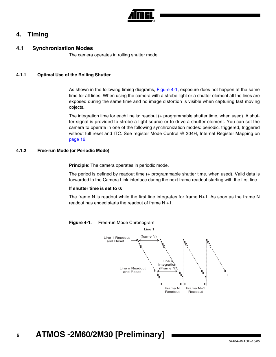 Timing, 1 synchronization modes, 1 optimal use of the rolling shutter | 2 free-run mode (or periodic mode) | Rainbow Electronics ATMOS™ 2M60 User Manual | Page 6 / 24