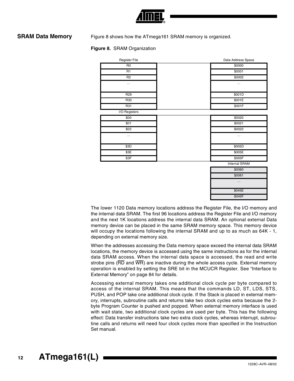 Sram data memory, Atmega161(l) | Rainbow Electronics ATmega161L User Manual | Page 12 / 159