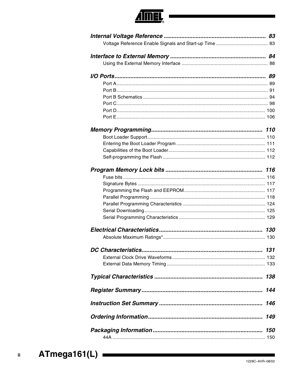 Atmega161(l) | Rainbow Electronics ATmega161L User Manual | Page 156 / 159