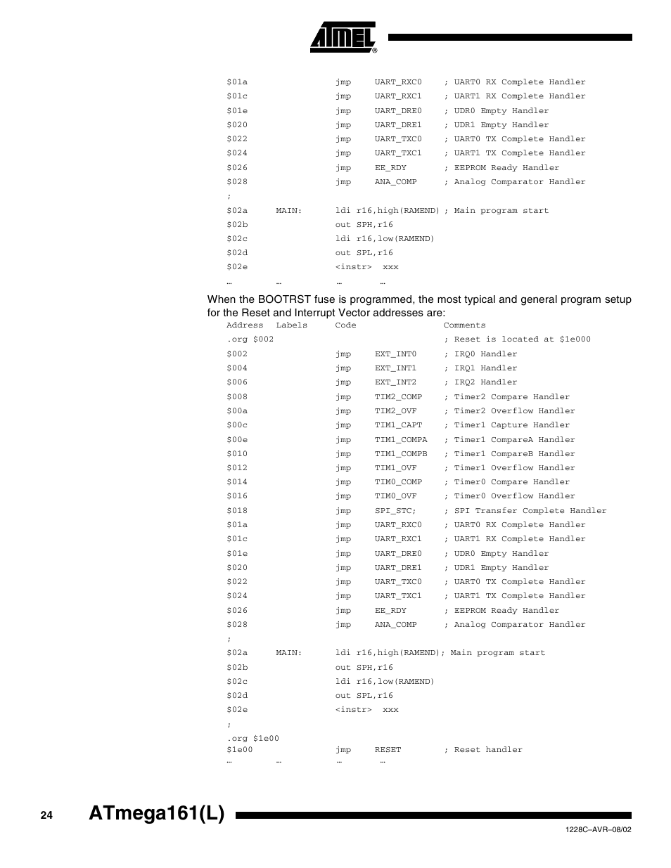 Atmega161(l) | Rainbow Electronics ATmega161L User Manual | Page 24 / 159