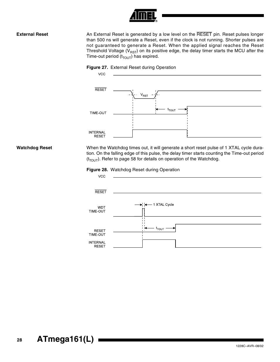 External reset, Watchdog reset, Atmega161(l) | Rainbow Electronics ATmega161L User Manual | Page 28 / 159