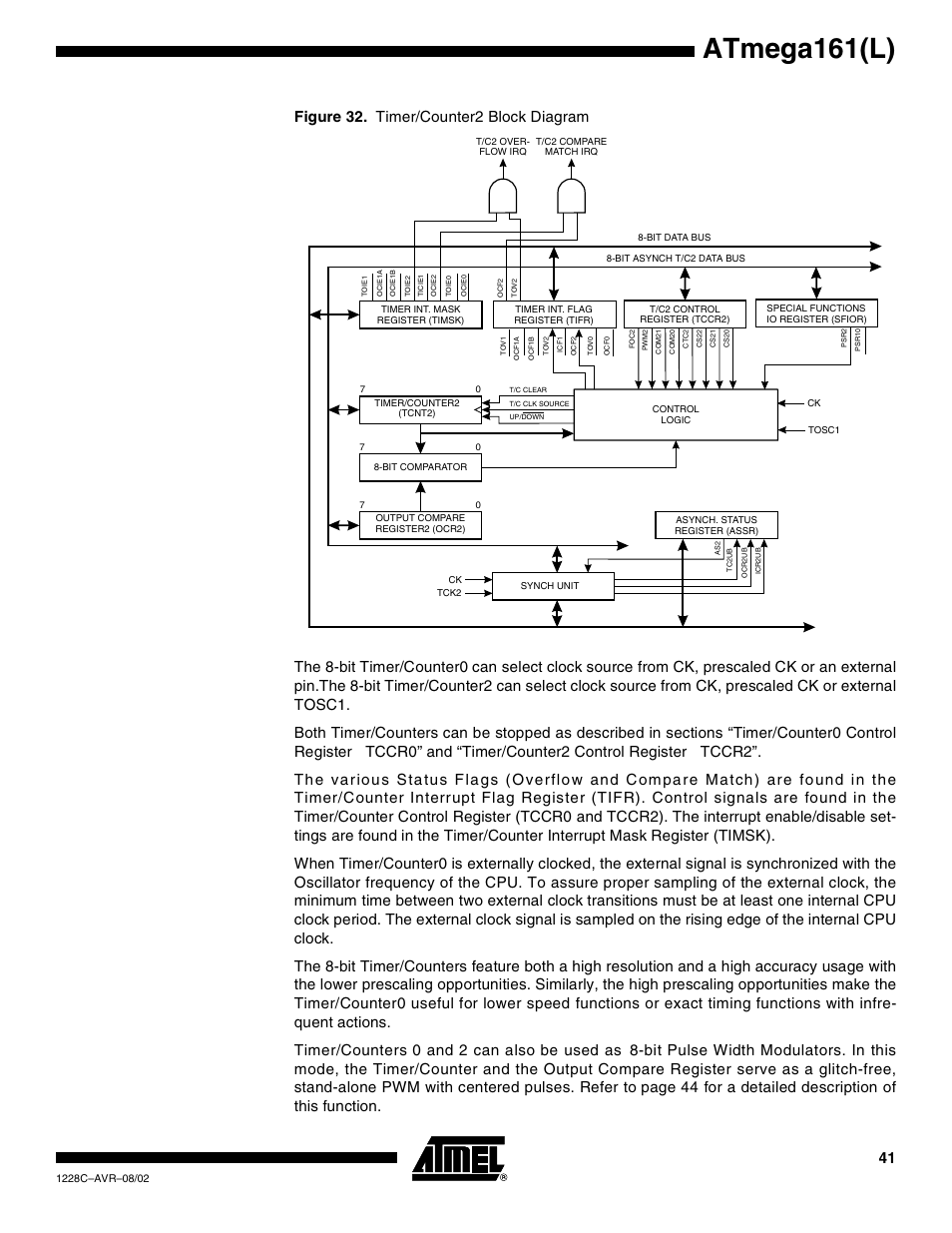 Atmega161(l), Tccr0” and “timer/counter2 control register | Rainbow Electronics ATmega161L User Manual | Page 41 / 159