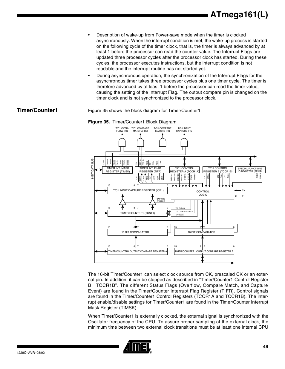 Timer/counter1, Atmega161(l) | Rainbow Electronics ATmega161L User Manual | Page 49 / 159