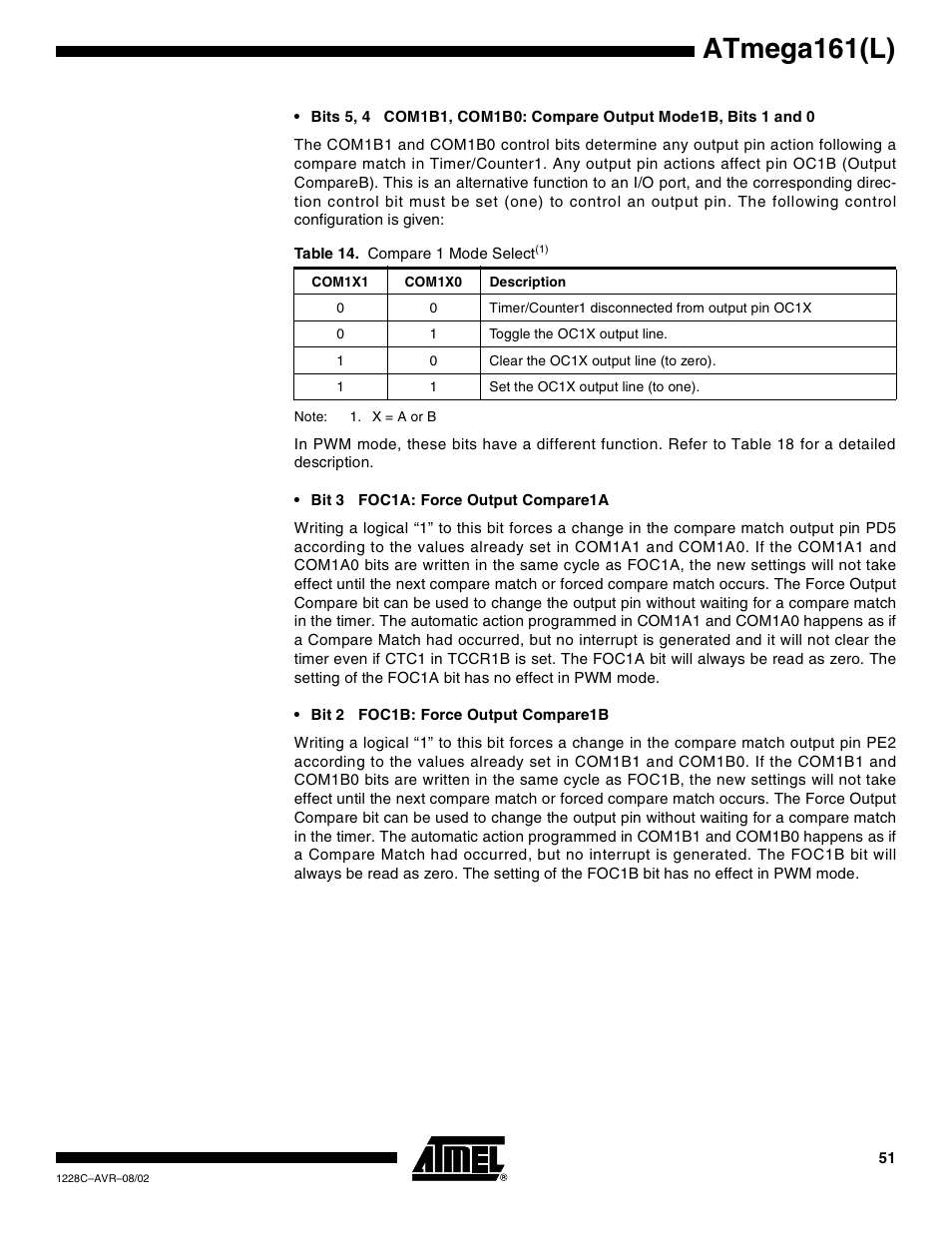 Atmega161(l) | Rainbow Electronics ATmega161L User Manual | Page 51 / 159