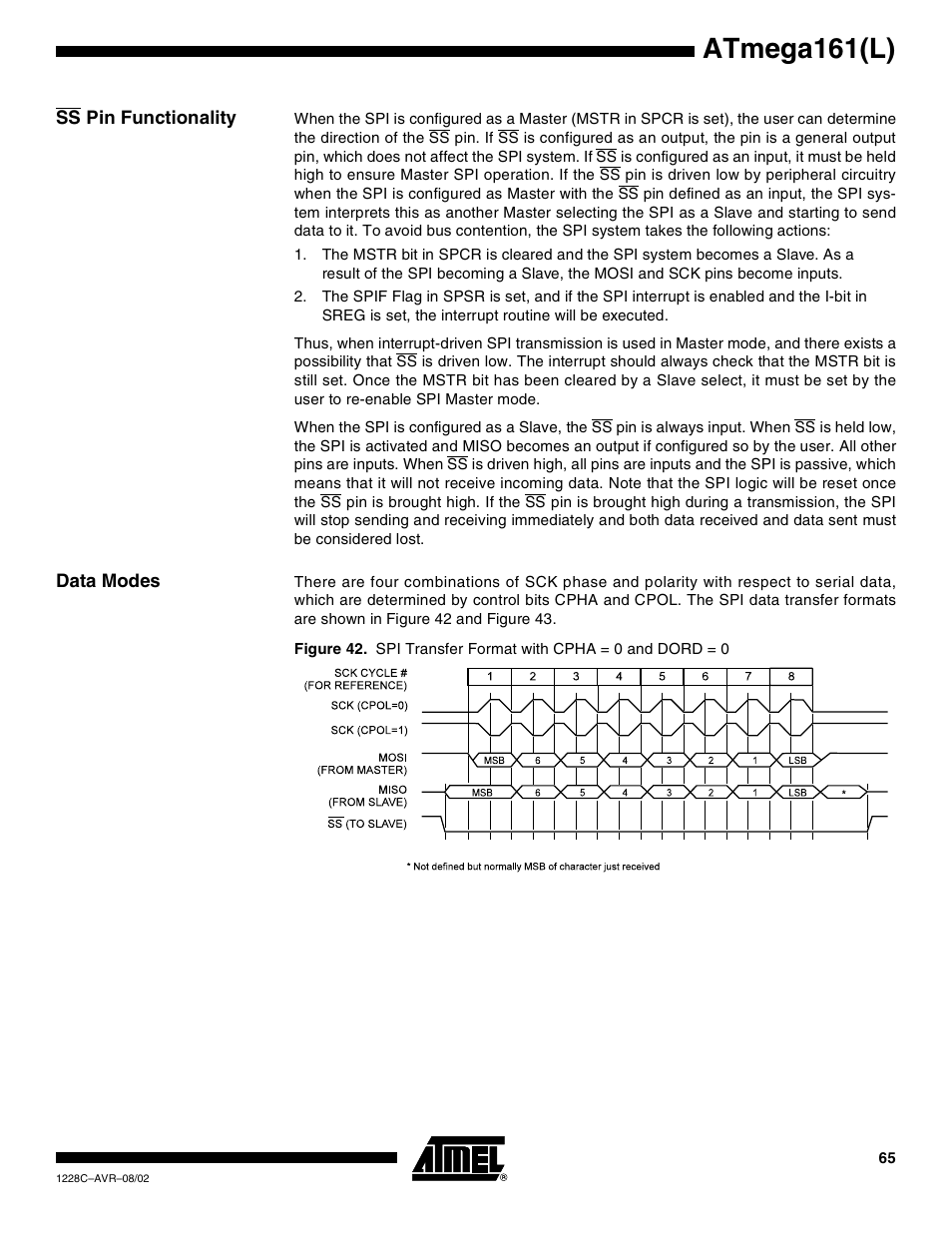 Ss pin functionality, Data modes, Atmega161(l) | Rainbow Electronics ATmega161L User Manual | Page 65 / 159