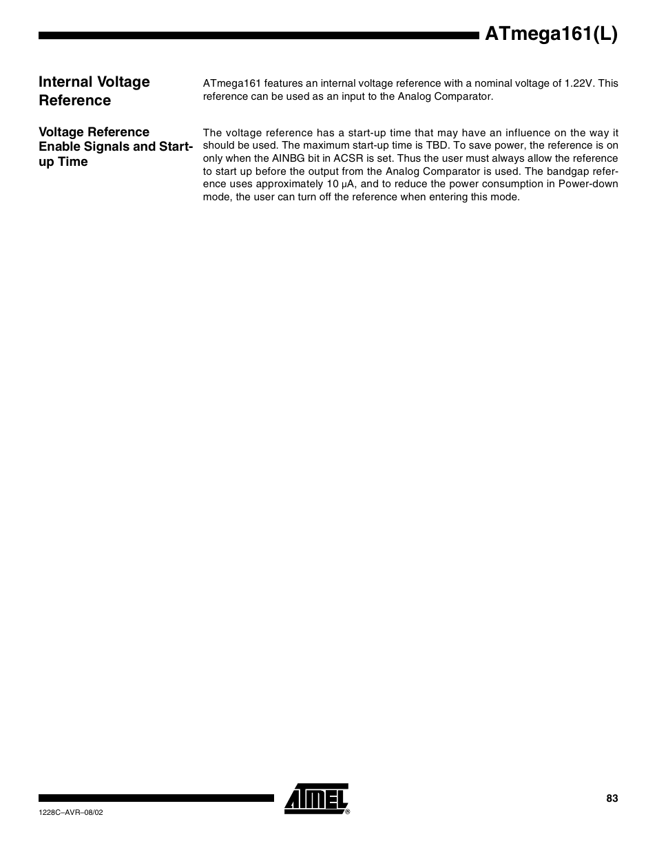 Internal voltage reference, Atmega161(l) | Rainbow Electronics ATmega161L User Manual | Page 83 / 159