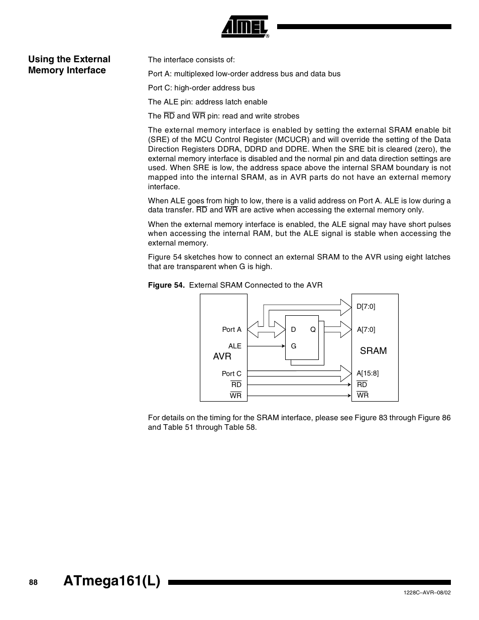 Using the external memory interface, Atmega161(l) | Rainbow Electronics ATmega161L User Manual | Page 88 / 159