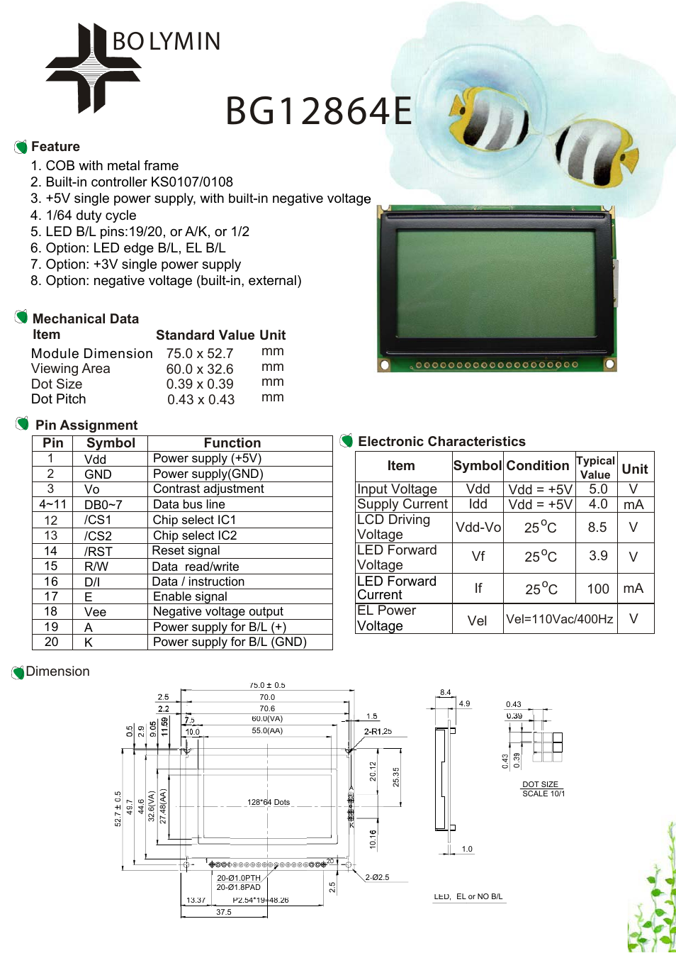 Rainbow Electronics BG12864E User Manual | 1 page