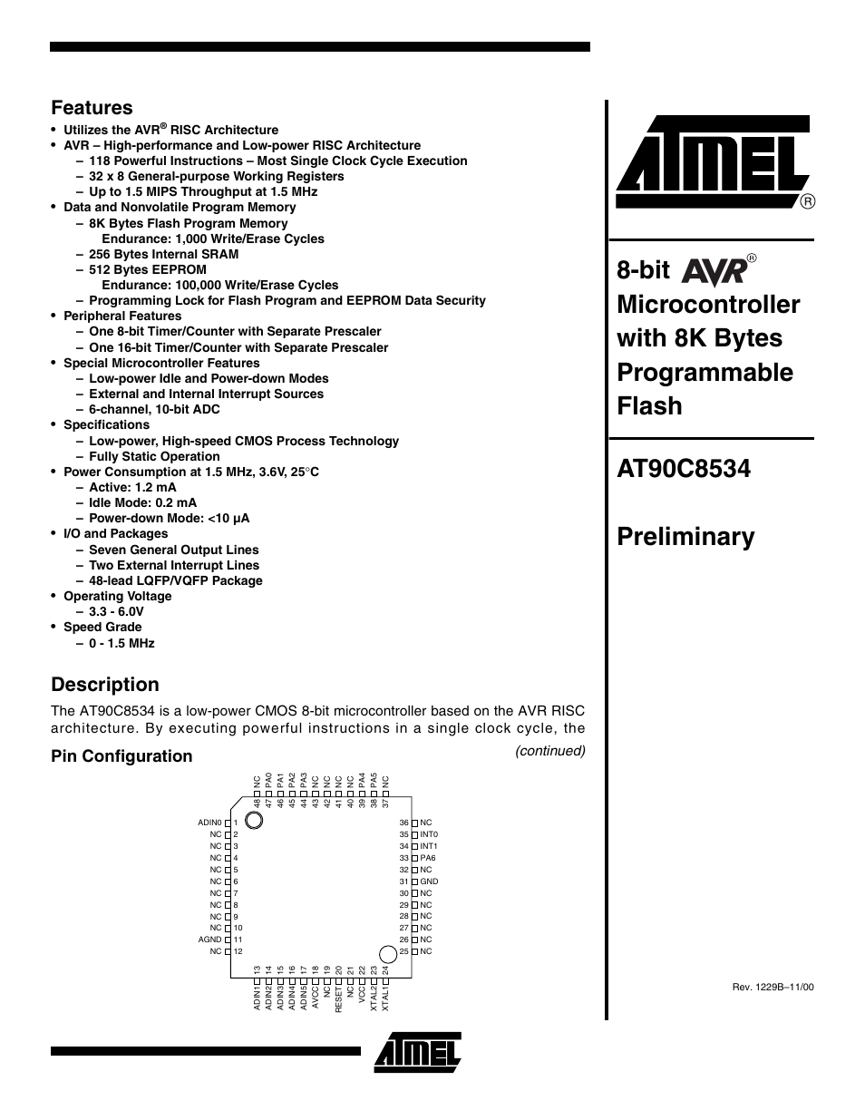 Rainbow Electronics AT90C8534 User Manual | 54 pages