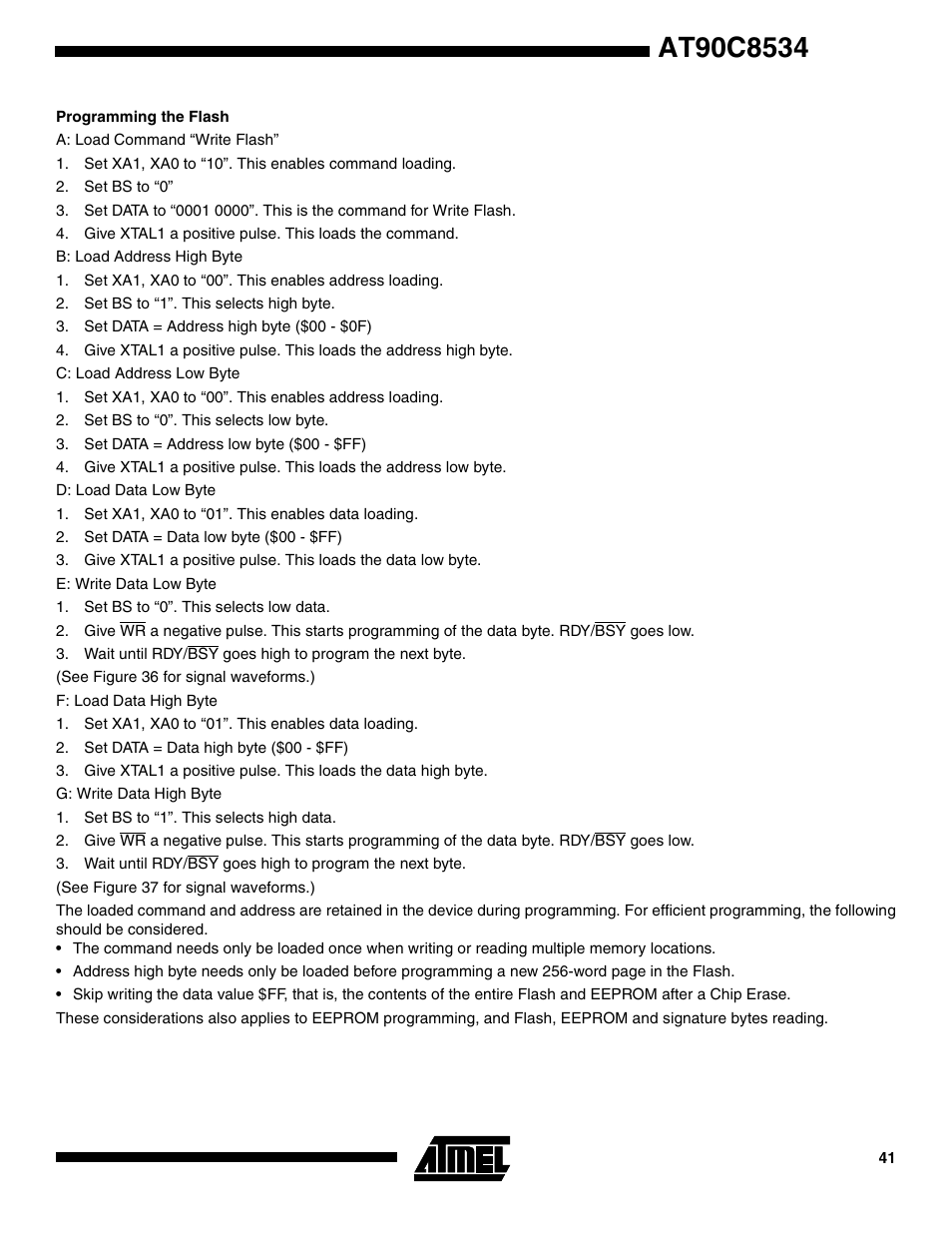 Programming the flash | Rainbow Electronics AT90C8534 User Manual | Page 41 / 54