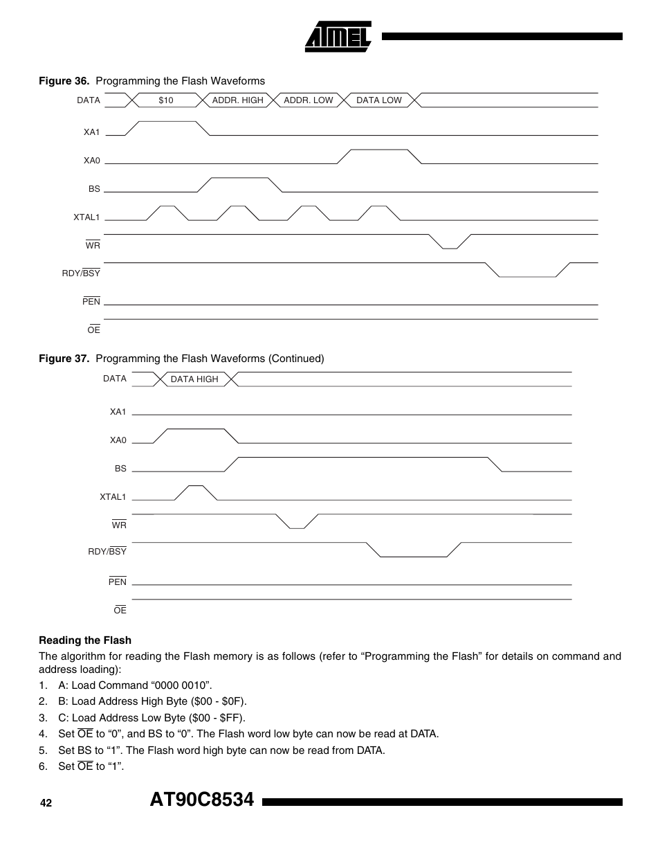 Reading the flash | Rainbow Electronics AT90C8534 User Manual | Page 42 / 54