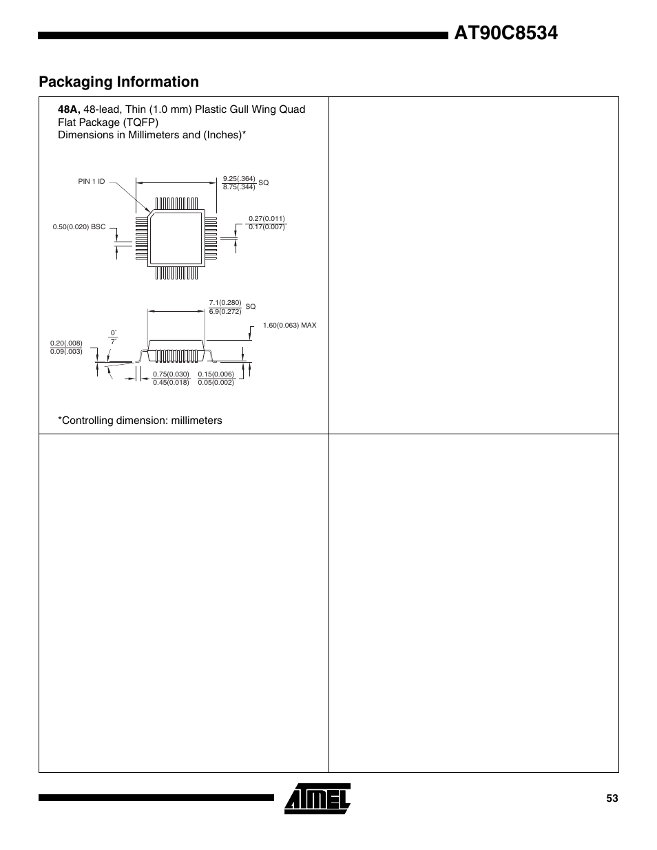 Packaging information | Rainbow Electronics AT90C8534 User Manual | Page 53 / 54